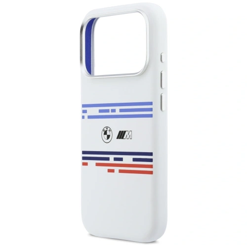 Etui BMW M Silicon Horizontal Line MagSafe do Apple iPhone 17 Pro biały