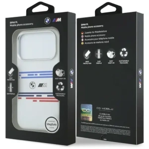 Etui BMW M Silicon Horizontal Line MagSafe do Apple iPhone 17 Pro biały
