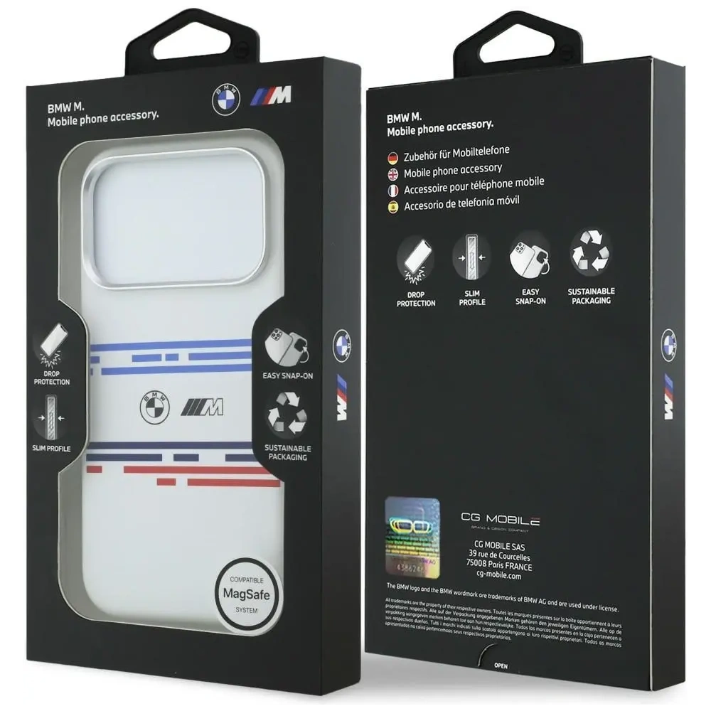 Etui BMW M Silicon Horizontal Line MagSafe do Apple iPhone 17 Pro biały