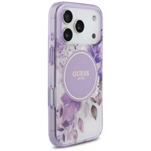 Etui Guess IML Flower & Tonal Circle MagSafe do Apple iPhone 17 Pro fioletowy