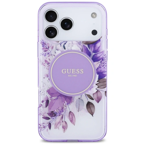 Etui Guess IML Flower & Tonal Circle MagSafe do Apple iPhone 17 Pro Max fioletowy