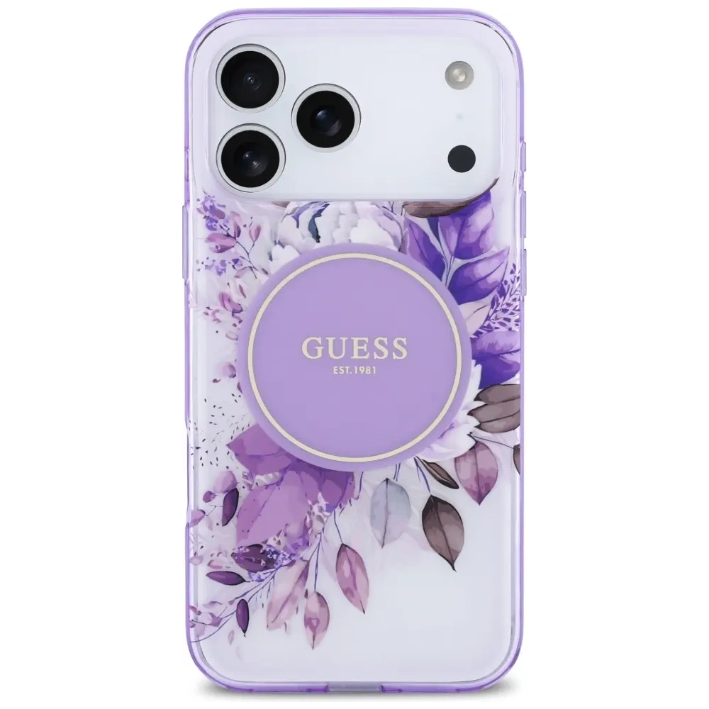 Etui Guess IML Flower & Tonal Circle MagSafe do Apple iPhone 17 Pro Max fioletowy