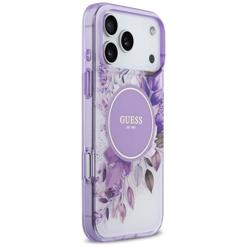 Etui Guess IML Flower & Tonal Circle MagSafe do Apple iPhone 17 Pro Max fioletowy