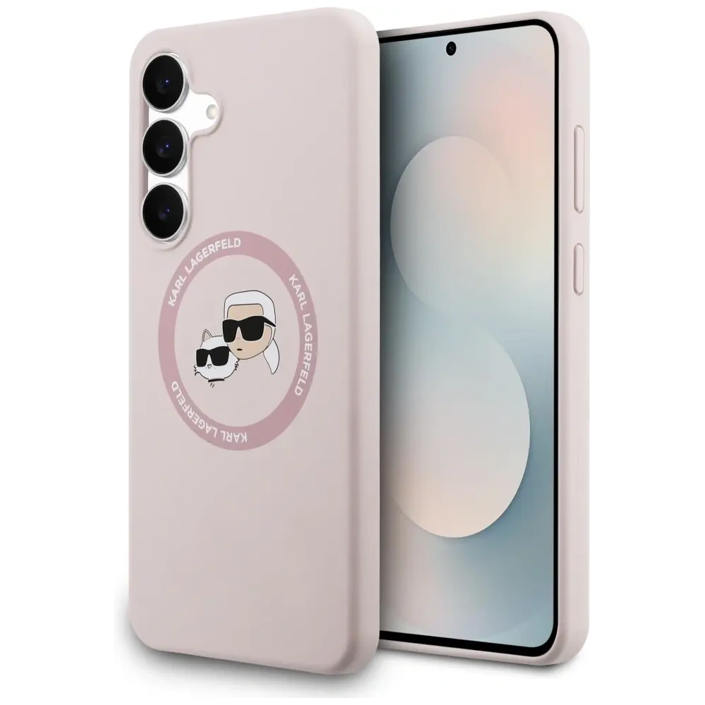 Etui Karl Lagerfeld Silicone Karl&Choupette Heads MagSafe do Samsung Galaxy S25 FE różowy