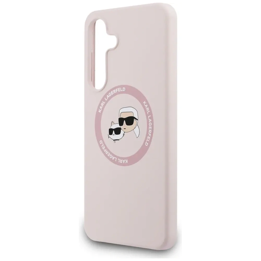 Etui Karl Lagerfeld Silicone Karl&Choupette Heads MagSafe do Samsung Galaxy S25 FE różowy