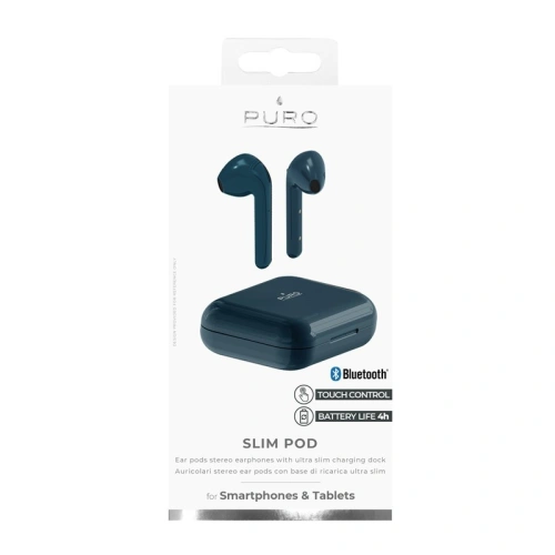 Kup Bezdrátová sluchátka PURO SLIM POD TWS Bluetooth 5.0 s nabíjecím pouzdrem, voděodolnost IPX5 (Námořnická modř) - PUR223NAV - {ean13} - Sklep Home Screen