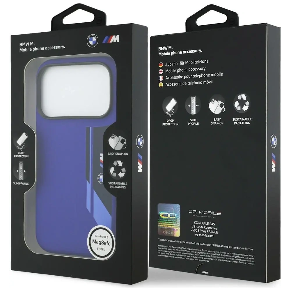 Etui BMW M Silicon Vertical Logo MagSafe do Apple iPhone 17 Pro granatowy