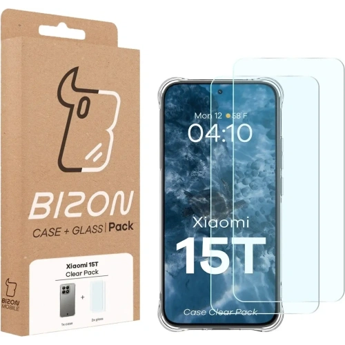 Elastyczne etui + 2x szkło hartowane Bizon Case Clear Pack do Xiaomi 15T