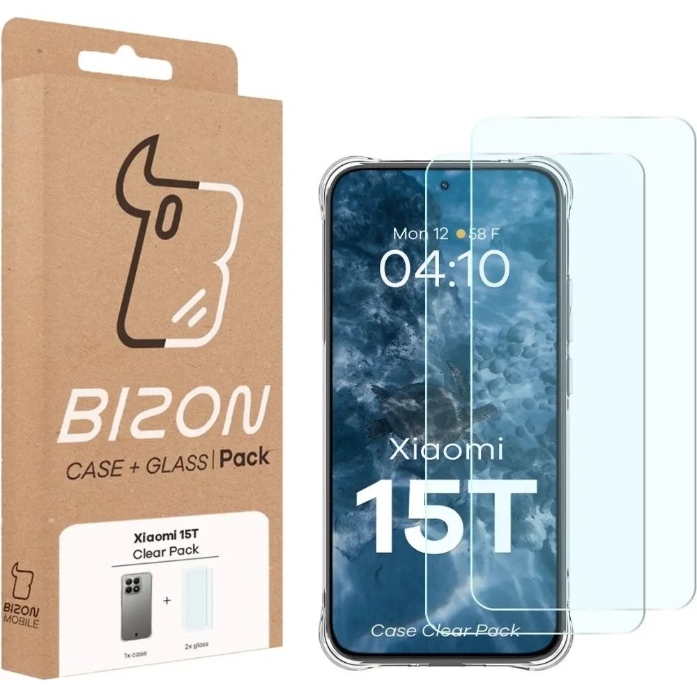 Elastyczne etui + 2x szkło hartowane Bizon Case Clear Pack do Xiaomi 15T