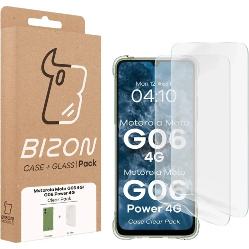 Elastyczne etui + 2x folia na ekran Bizon Case Clear Pack do Motorola Moto G06 4G / G06 Power 4G