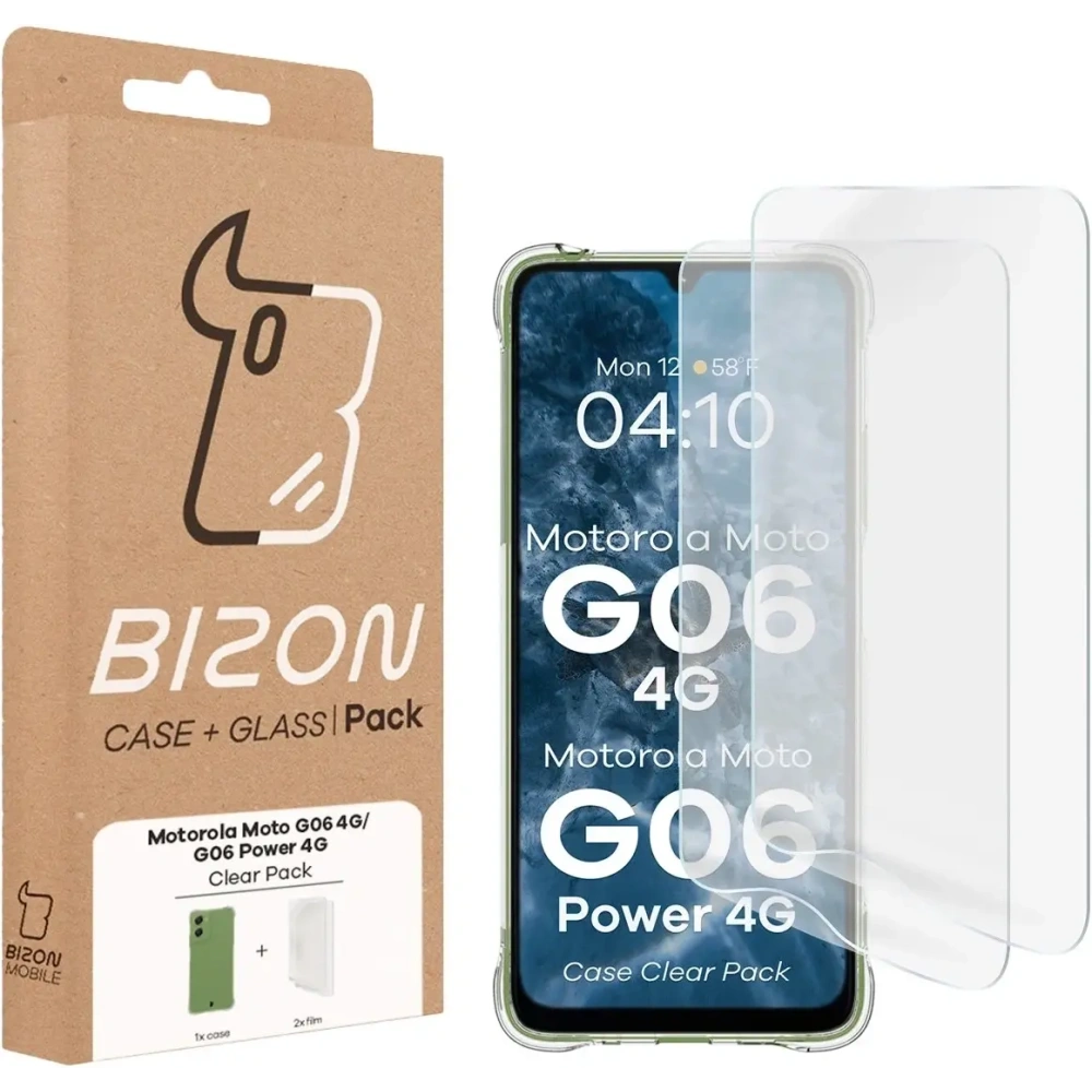 Elastyczne etui + 2x folia na ekran Bizon Case Clear Pack do Motorola Moto G06 4G / G06 Power 4G