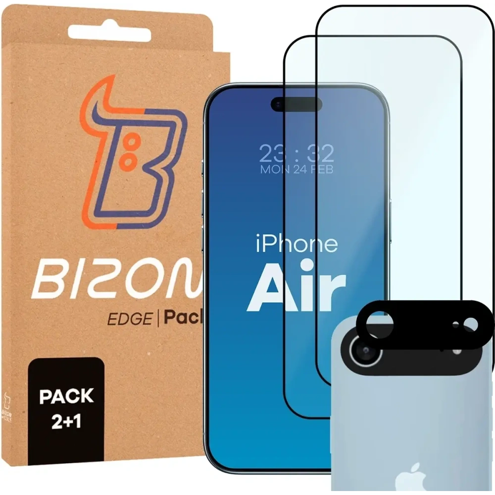 2x Szkło + szybka na aparat Bizon Edge Pack do Apple iPhone Air