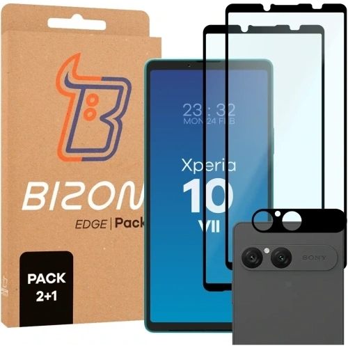 2x Szkło + szybka na aparat Bizon Edge Pack do Sony Xperia 10 VII
