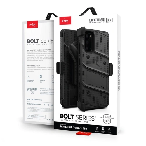 Kup Pancéřové pouzdro Zizo Bolt Cover Samsung Galaxy S20 a základna & držák na pásek (Černá/Černá) - ZIZ027BLK - {ean13} - Sklep Home Screen