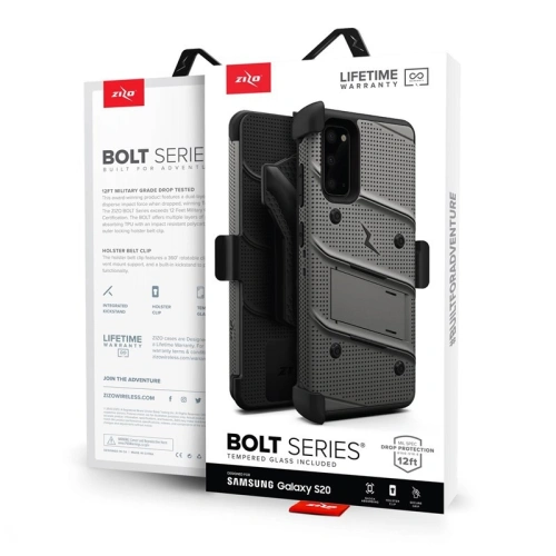 Kup Pancéřové pouzdro Zizo Bolt Cover Samsung Galaxy S20 a stojánek & držák na pásek (Gun Metal Gray) - ZIZ030GRY - {ean13} - Sklep Home Screen
