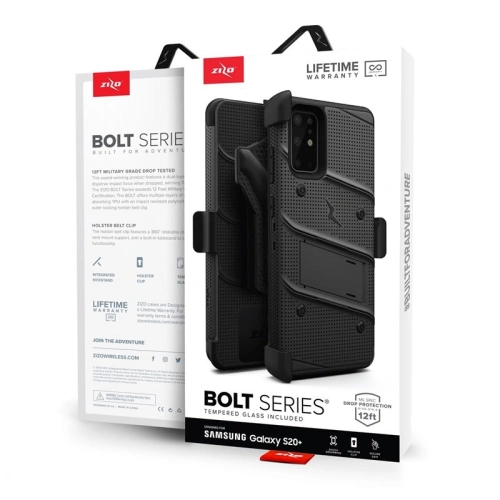 Kup Pancerne etui Zizo Bolt Cover Samsung Galaxy S20+ Plus a základna & držák na pás (Černá/Černá) - ZIZ031BLK - {ean13} - Sklep Home Screen