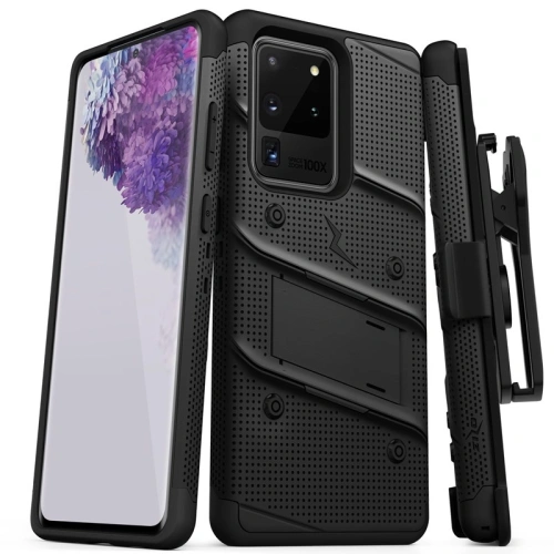 Kup Pereche de etui Pancerne Zizo Bolt Cover Samsung Galaxy S20 Ultra și suport & prindere pentru curea (Negru/Negru) - ZIZ035BLK - {ean13} - Sklep Home Screen