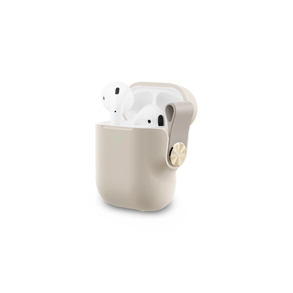 Etui Moshi Pebbo Apple AirPods z odpinanym paskiem na rękę (Savanna Beige)