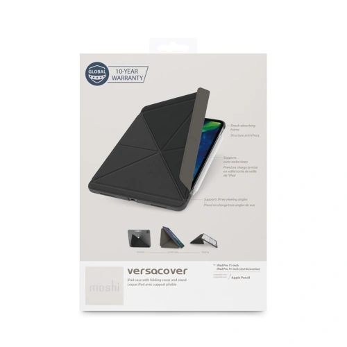 Kup Etui Moshi VersaCover origami Apple iPad Pro 11 2018/2020 (1. i 2. generacji) z ładowaniem Apple Pencil (Charcoal Black) - MOSH082BLK - {ean13} - Sklep Home Screen