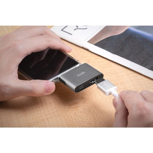 Kup Adapter Moshi USB-C do HDMI 4K i HDR z obsługą ładowania Power Delivery 60W (Titanium Gray) - MOSH081GRY - {ean13} - Sklep Home Screen