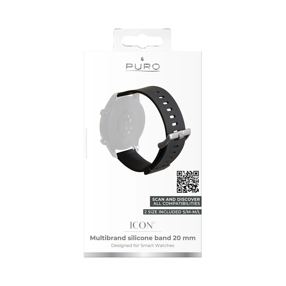 Uniwersalny pasek smartwatch PURO ICON Multibrand Wristband 20mm (S/M & M/L) (czarny)