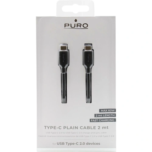 Kup PURO Gyors Töltés Egyszerű Type-C Kábel, 2A, 60W, 2 m (fekete) - PUR296BLK - {ean13} - Sklep Home Screen
