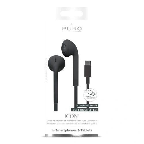 Kup PURO ICON Stereo fülhallgató USB-C csatlakozóval, lapos kábellel, mikrofonnal és távirányítóval (fekete) - PUR298BLK - {ean13} - Sklep Home Screen