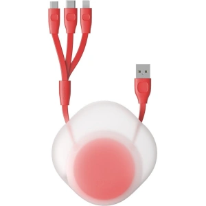 Zavinutý USB kabel 3w1 Baseus Let's go Little Reunion, Lightning / USB-C / micro USB, 3A, 0,85m (červený)