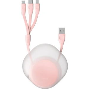 Skládací USB kabel 3w1 Baseus Let's go Little Reunion, Lightning / USB-C / micro USB, 3A, 0,85m (bílá-růžová)