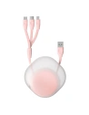 Baseus Aufrollbares 3-in-1-USB-Kabel Let's go Little Reunion, Lightning / USB-C / micro USB, 3A, 0,85m (weiß/rosa)