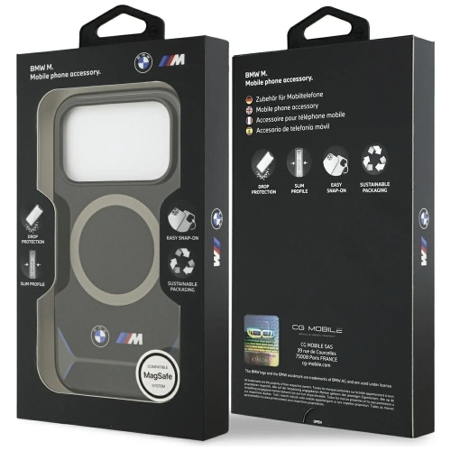 Etui BMW M IML Metal Buttons & Logo MagSafe do Apple iPhone 17 Pro czarno-niebieski