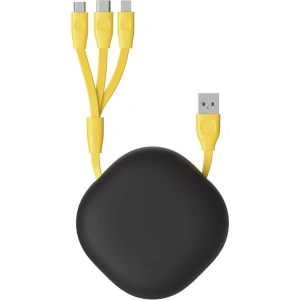 Skládací USB kabel 3w1 Baseus Let's go Little Reunion, Lightning / USB-C / micro USB, 3A, 0,85m (žluto-šedý)