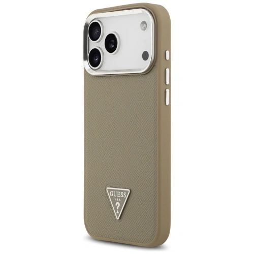 Etui Guess Grained Triangle Logo MagSafe do Apple iPhone 17 Pro brązowy