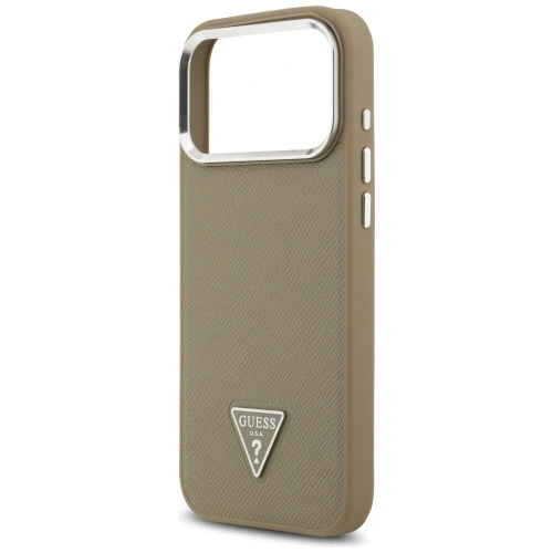Etui Guess Grained Triangle Logo MagSafe do Apple iPhone 17 Pro Max brązowy