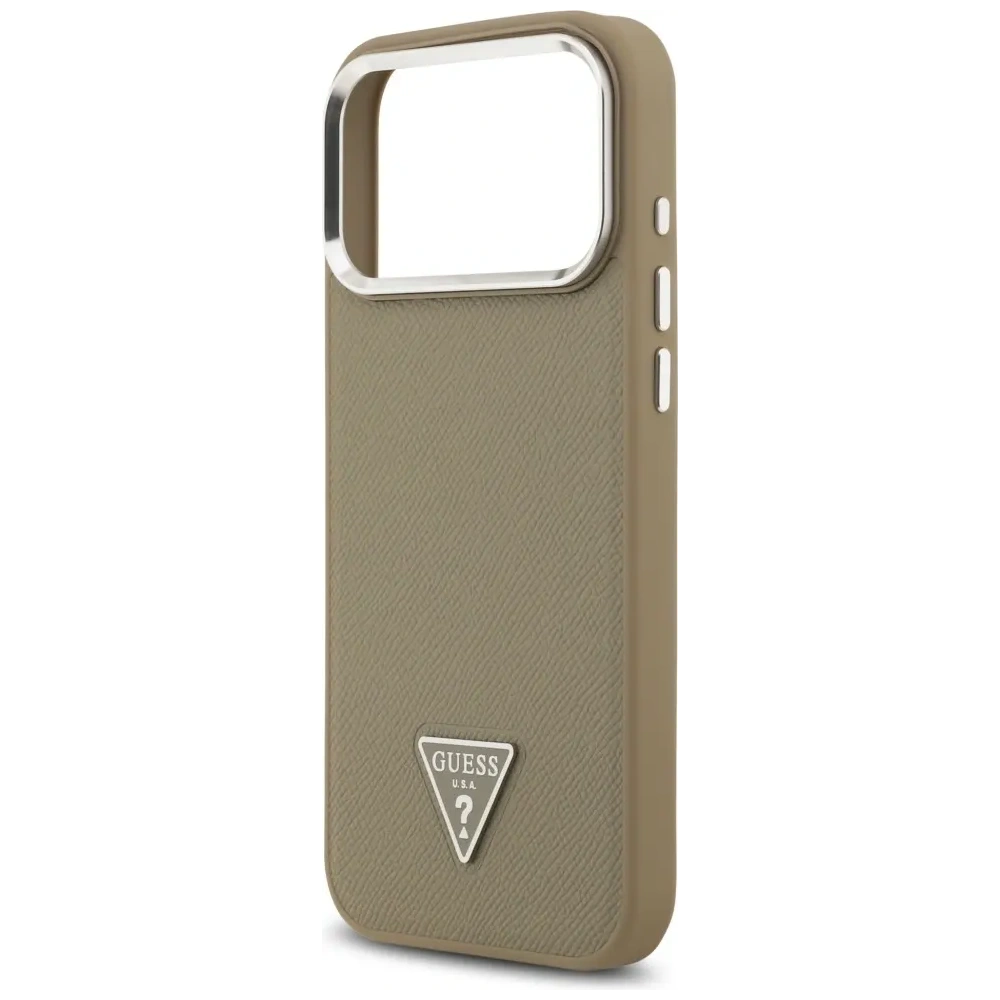 Etui Guess Grained Triangle Logo MagSafe do Apple iPhone 17 Pro Max brązowy