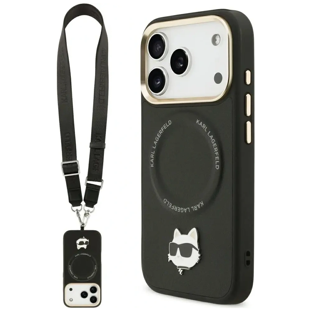 Etui Karl Lagerfeld Big Strap Choupette Metal Logo MagSafe do Apple iPhone 17 Pro Max czarny