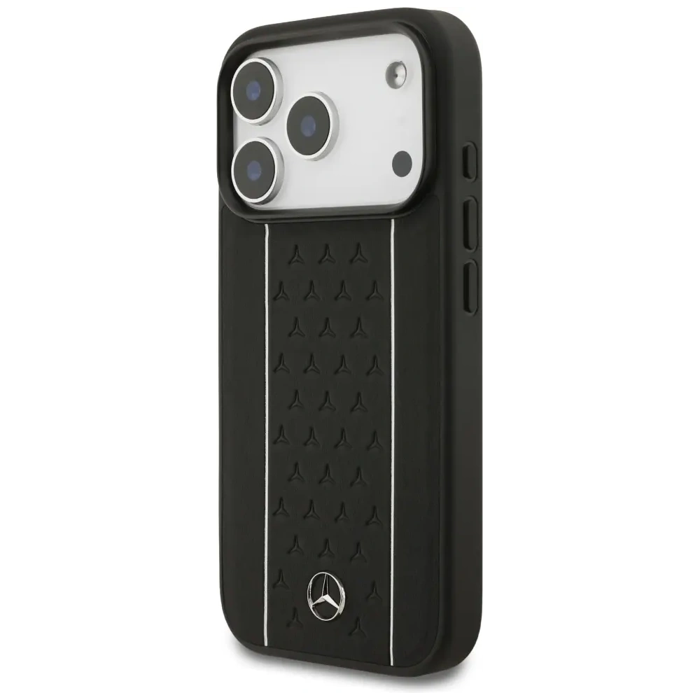 Etui Mercedes Leather Star Pattern Stripes MagSafe do Apple iPhone 17 Pro czarny