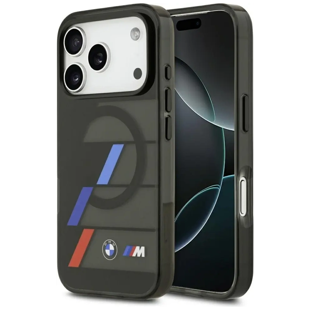 Etui BMW M IML Metal Buttons Tricolor Lines MagSafe do Apple iPhone 17 Pro czarny