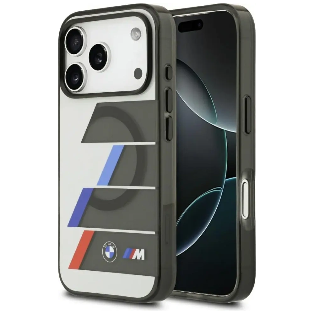 Etui BMW M IML Metal Buttons Tricolor Lines MagSafe do Apple iPhone 17 Pro Max antracyt