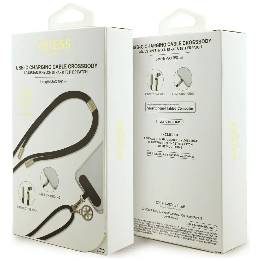 Kabel Guess CBDY 4G Charm USB-C / USB-C 150cm czarny