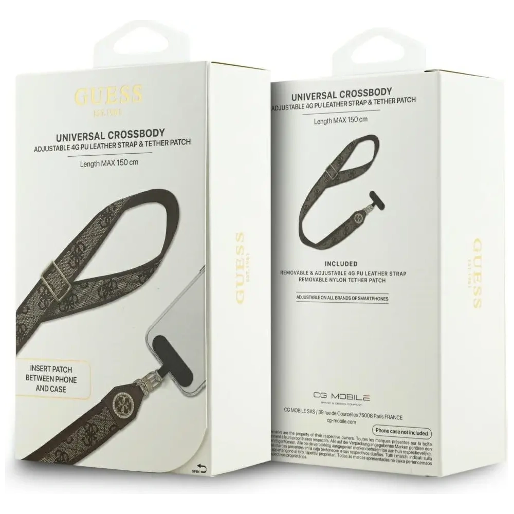 Uniwersalna smycz Guess Universal CBDY 4G Tether Patch Strass Metal Logo brązowy