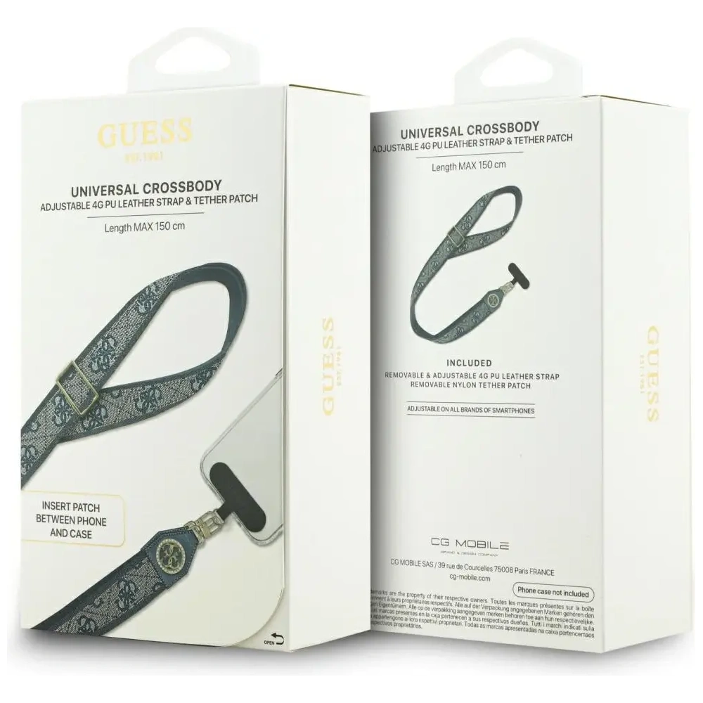 Uniwersalna smycz Guess Universal CBDY 4G Tether Patch Strass Metal Logo niebieski