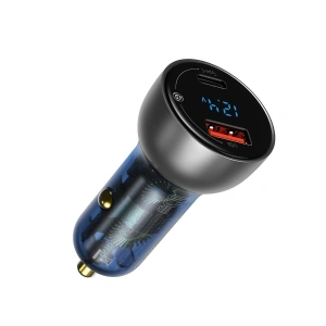 Kup Ładowarka samochodowa Baseus Particular Digital Display z wyświetlaczem, USB + USB-C, QC3.0+PD, 5A, 65W (srebrna) - BSU1596SLV - {ean13} - Sklep Home Screen