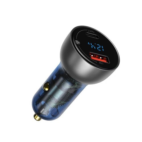 Kup Ładowarka samochodowa Baseus Particular Digital Display z wyświetlaczem, USB + USB-C, QC3.0+PD, 5A, 65W (srebrna) - BSU1596SLV - {ean13} - Sklep Home Screen