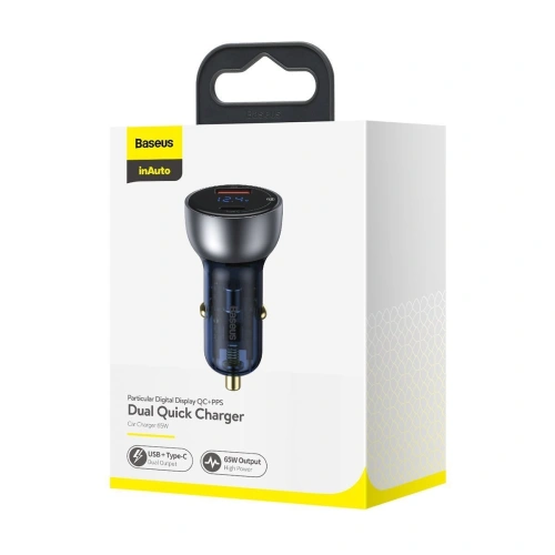 Kup Ładowarka samochodowa Baseus Particular Digital Display z wyświetlaczem, USB + USB-C, QC3.0+PD, 5A, 65W (srebrna) - BSU1596SLV - {ean13} - Sklep Home Screen
