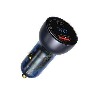 Autonabíječka Baseus Particular Digital Display s displejem, USB + USB-C, QC3.0+PD, 5A, 65W (šedá)