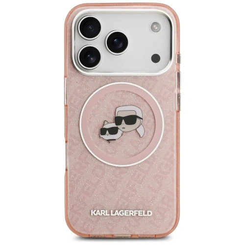 Etui Karl Lagerfeld IML Glitter Karl & Choupette Heads Logo MagSafe do Apple iPhone 17 Pro różowy