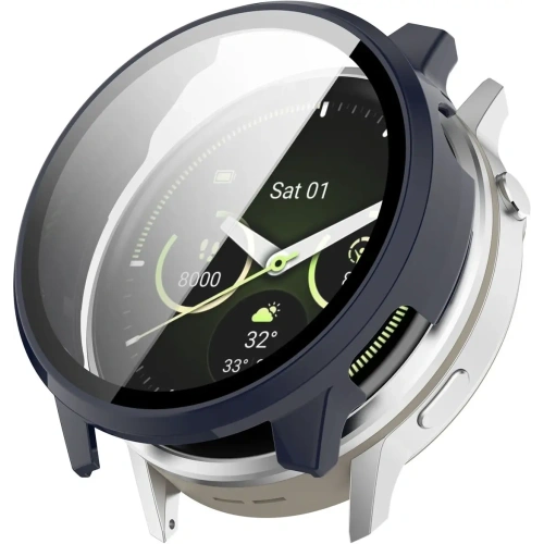 Etui ze szkłem do zegarka Bizon Case+Glass Watch do Garmin Venu 4 45mm ciemnoniebieskie