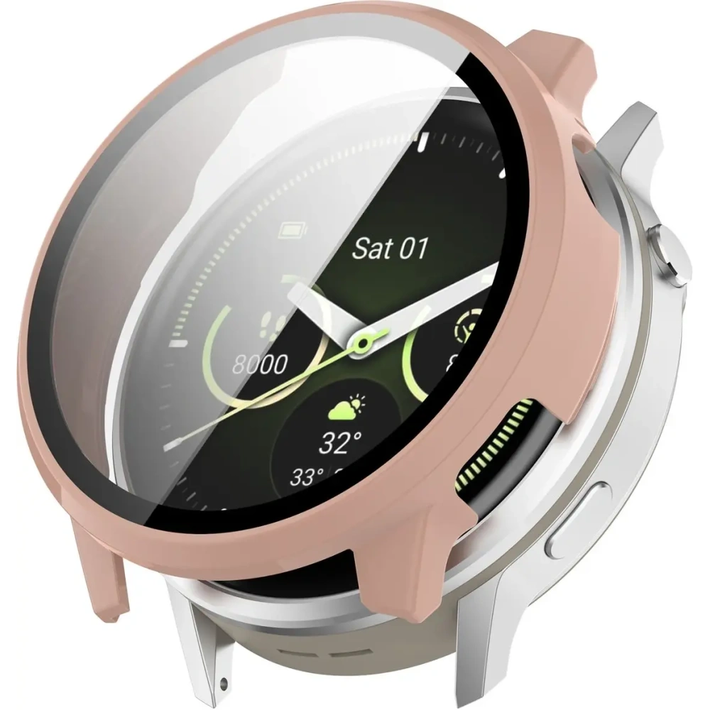 Etui ze szkłem do zegarka Bizon Case+Glass Watch do Garmin Venu 4 45mm różowe