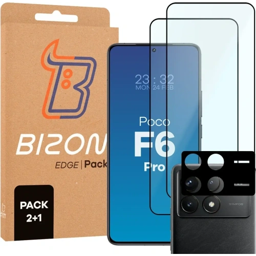2x Szkło + szybka na aparat Bizon Edge Pack do Xiaomi POCO F6 Pro